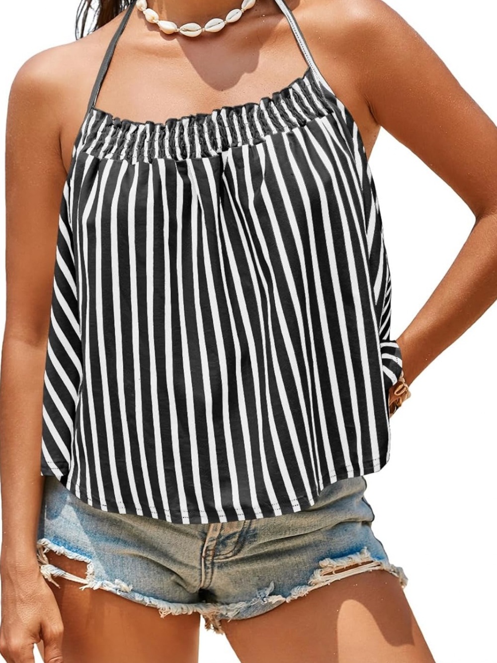 Striped Black & White Halter Summer Top